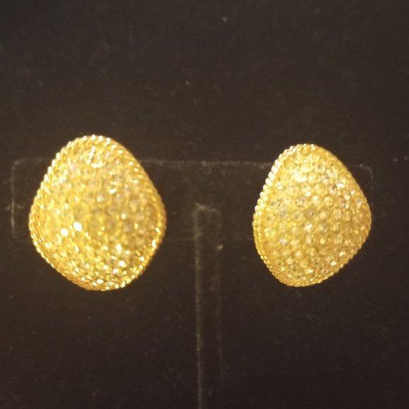 Beautiful gold tone clip-on earrings covered in crystals. By premier USA - Picture 1 of 7